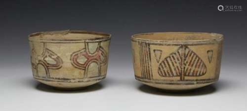 Indus Valei, Pakistan, Mehrgarh, 3000-2400 BC., two terracotta pots with polychrome pigmentsone with