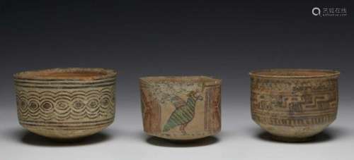 Indus Valei, Pakistan, Mehrgarh, 3000-2400 BC., three terracotta bowlsdecorated with geometrical