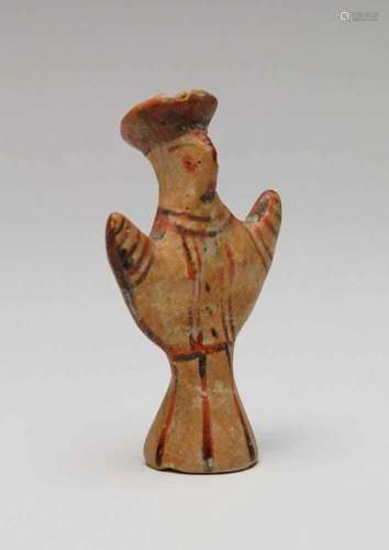 Mycenaean terracotta idol, psi type, possibly 1300 BC.with raised arms and painted lines.; h. 7 cm.;