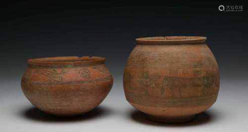 Indus Valei, Pakistan, Mehrgarh, 3000-2400 BC., four terracotta pots;with decoration of bulls, birds