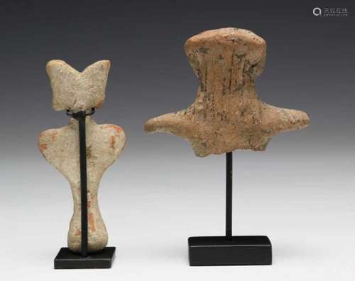 Syria, two terracotta idols, 3rd-2nd Mill BC,one buste of figure with spread arms, the other in