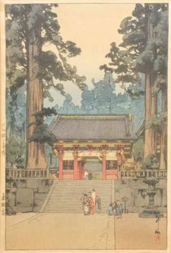 After Hiroshi Yoshida (1876-1950), woodblock print: 'Toshogu Shrine', Japan, shin-hanga, signed in