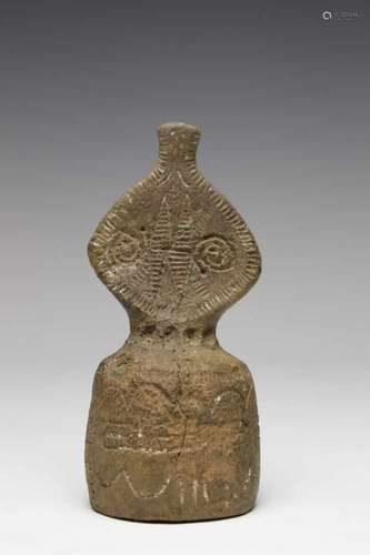 Bulgaria, bell shaped terracotta idol, ca. 3rd century BC.,with a stylized anthropomorphic slab