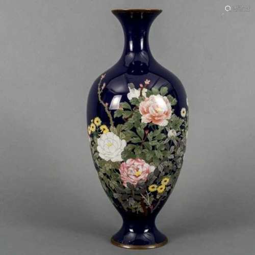 Cloisonné vase with bird and floral motif, Japan, not signed, 20th century -defects on base rim-37