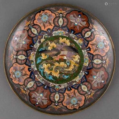 Cloisonné dish with polychrome phoenix motif, Japan, not signed, second half 19th century -