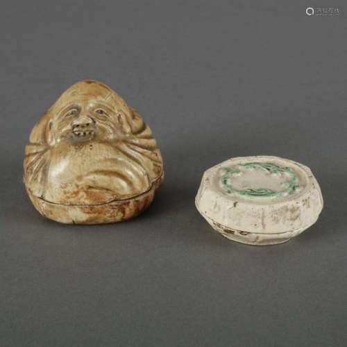 Kato Sakusuke II (1844-1923), ceramic kôgô in the shape of Daruma, Japan, marked Shunitsu -