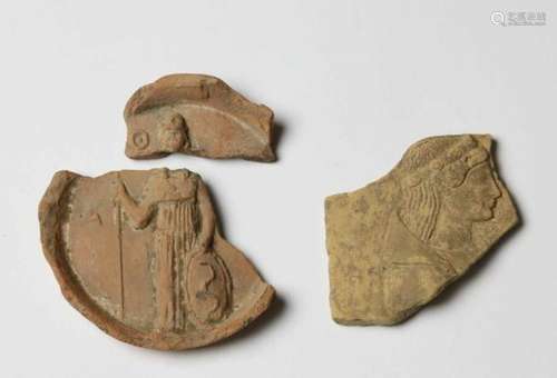 Two Roman terracotta fragments, ca. 1st-3rd century,with relief of a man and the dipiction of Pallas