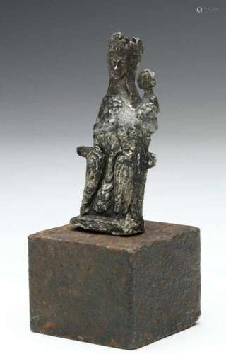 Silver handle in the form of a seated Madonna with Child, ca. 13th-14th century.seated on a throne