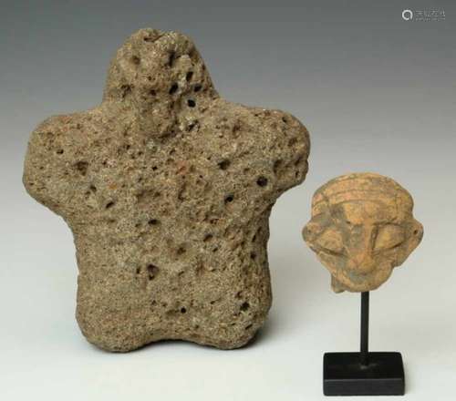 Middle East, terracotta head of an Idol, ca. 2e Mill BC and a vulcano stone antropomorphic idol