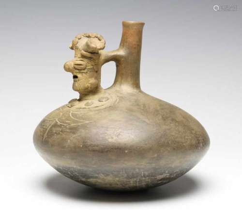 South Peru, possibly Lambayeque, 1000-1500, bulbous vase with buste and and spoutmade as a flute (