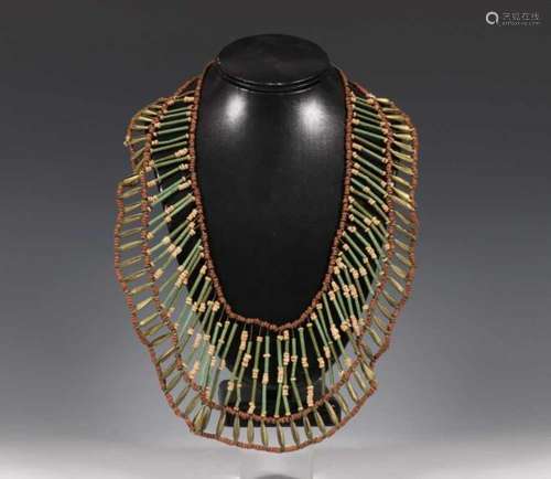 Egyptische kralen collier met antieke faience kralen, Late Periode.nieuw geregen met moderne metalen