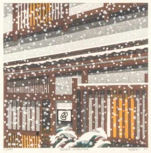 Clifton Karhu (1927-2007), woodblock print: 'Shiba - Winter', 20/100, Japan, signed and dated '82 in