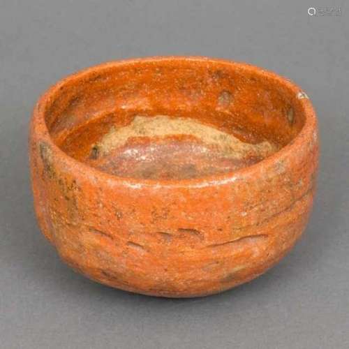 Raku Kichizaemon IX / Ryonyu (1756-1834), aka-raku ware chawan, Japan, marked -hairline-,