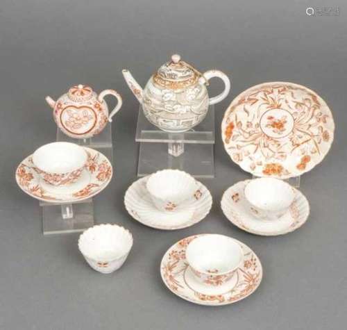 Group of porcelain teawares with red and gold decorations, Japan, primarily 18th century -defects-