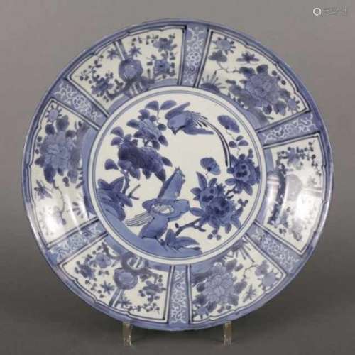 Blue and white Arita porcelain dish decorated with birds and flowers, Japan, around 170032