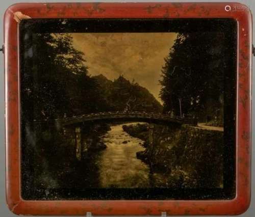 Attributed to Hanbeh Mizuno (1852-1920), makie photo, or gold leaf photo: Kamibashi bridge