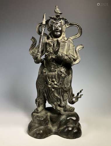 BRONZE FIGURE OF STANDING WARRIOR