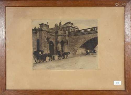 Willem Witsen (1860-1923)Wachtende rijtuigen bij Waterloo Bridge, Londen; ets en aquatint; 27,8 x