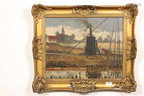 Ger van Vliet (1880-1972)'Bouwwerk Gebr. Klomp, Stadionkade Amsterdam'; doek; 40 x 50 cm.; gesign.