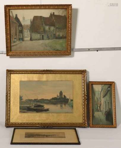 Ids Wiersma (1878-1965)Drie diverse aquarellen en drie diverse etsen; ds300