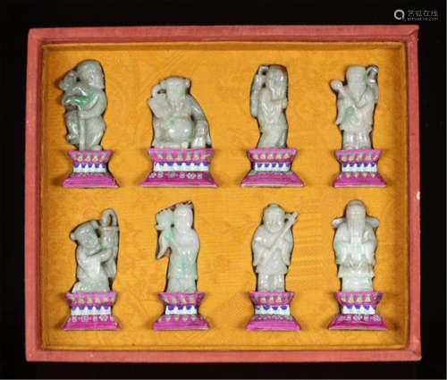 CHINESE JADEITE EIGHT IMMOTRALS STATUES