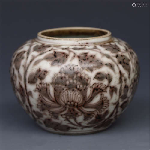 CHINESE PORCELAIN RED UNDER GLAZE WATER POT