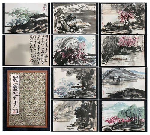 TWEELVE PAGES OF CHINESE ABLUM PAINTIN GOF LANDSCAPE