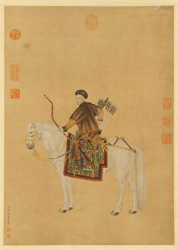 CHINESE SCROLL PAINTING OF WARROR ON HORSE