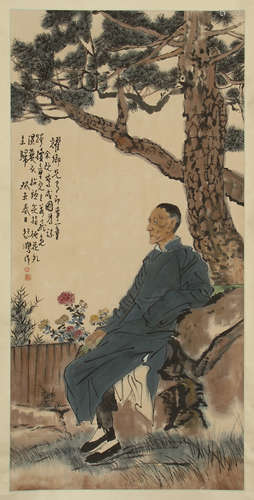 CHINESE SCROLL PAINTING OF MAN UNDER PINE