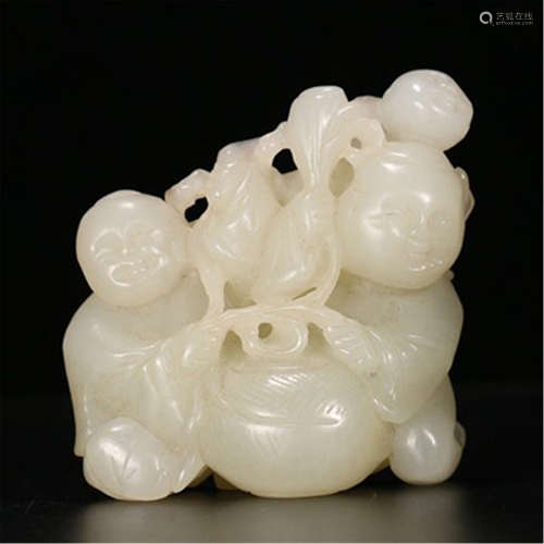 CHINESE NEPHRITE JADE BOY PLAYING TABLE ITEM