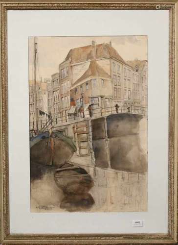 Jan den Hengst (1904-1982)Lijnbaansgracht, Amsterdam; aquarel; 61 x 41 cm.; gesign. l.o.; 1200