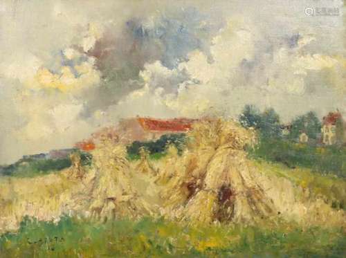 René Clarot (1882-1972)Landschap met korenschoven; doek; 50 x 65 cm.; gesign. l.o., '18; Herkomst: