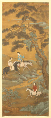 CHINESE SCROLL PAINTING OF BEAUTY UNDER TREE