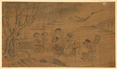 CHINESE SCROLL PAINTING OF FIGURES UNDER TREE