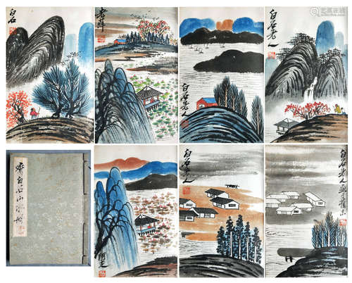 NINETEEN PAGES OF CHINESE ABLUM PAINTING OF MOUNTAIN VIEWS