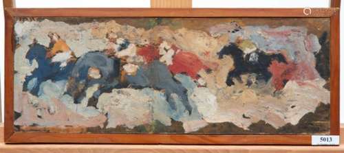 Jan Stekelenburg (1922-1977)Paardenrace; board; 16,5 x 44 cm.; gesign. r.o.; Tom Lenders, Amsterdam;