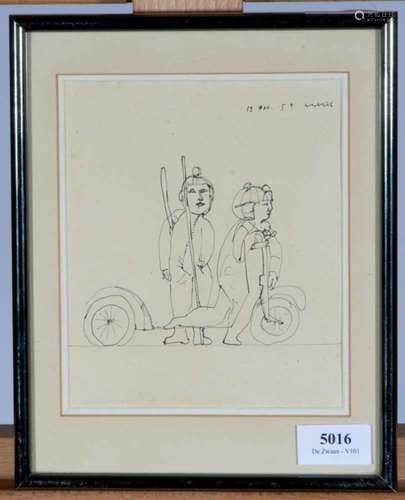 Co Westerik (1924-2018)Twee figuren met een scooter; inkttekening; 17 x 15 cm.; gesign. r.b., '54;