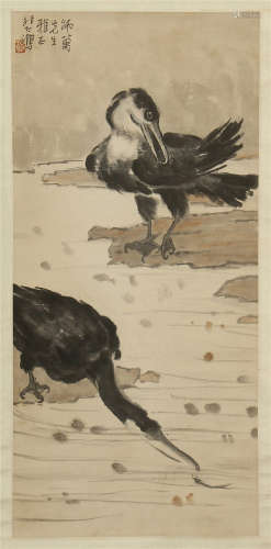 CHINESE SCROLL PAINTING OF BIRDBY RIVER