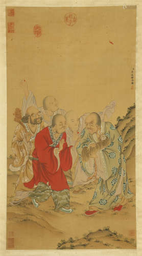 CHINESE SCROLL PAINTING OF LOHAN IN MOUNTAIN