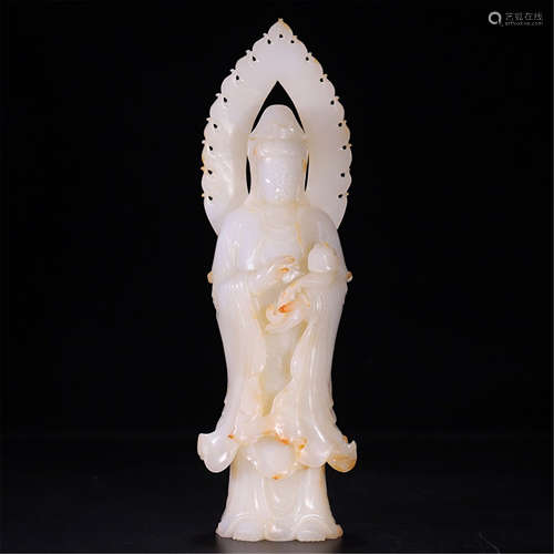 CHINESE WHITE JADE STANDING GUANYIN