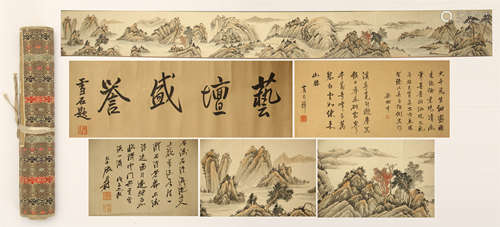 CHINESE SCROLL PAINTING OF MOUNTAIN VIEWS WITH CALLIGRAPHY