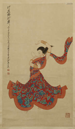 CHINESE SCROLL PAINTING OF FEMALE DANCER