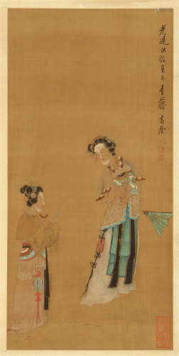 CHINESE SCROLL PAINTING OF TWO BEAUTIES