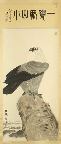 CHINESE SCROLL PAINTING OF EAGLE ON ROCK