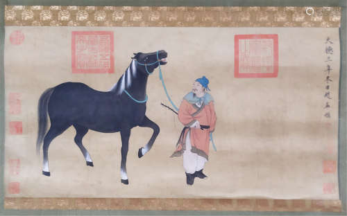 CHINESE SCROLL PAINTING OF MAN AND HORSE