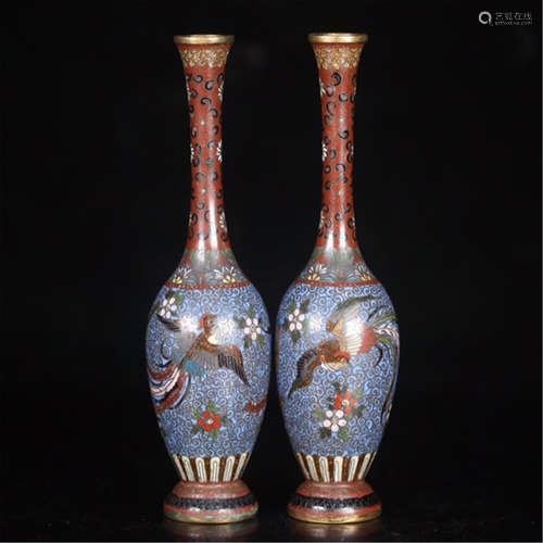 PAIR OF CHINESE CLOISONNE PHOENIX VASE