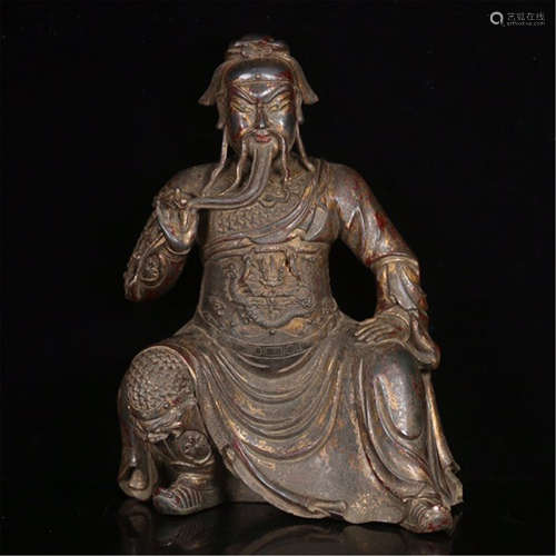 CHINESE BRONZE SEATED WARRIOR