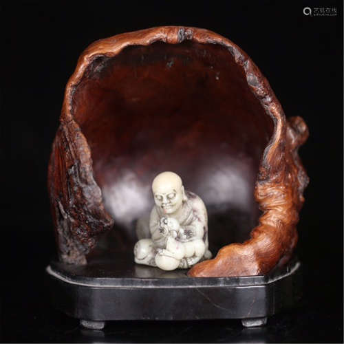 CHINESE SOAPSTONE LOHAN IN CAVE