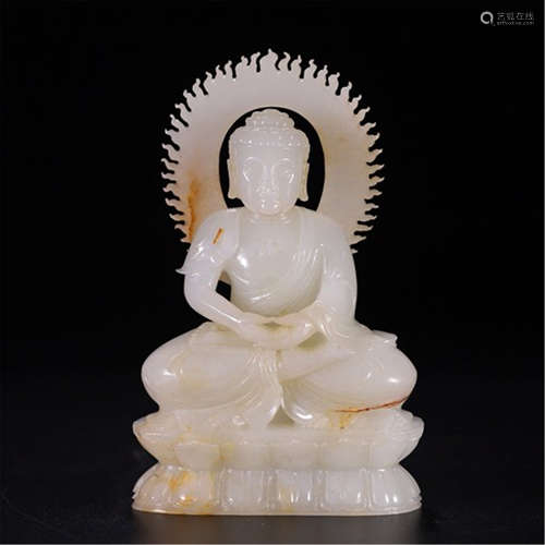 CHINESE WHITE JADE SEATED BUDDHA