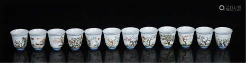 TWEELVE CHINESE PORCELAIN FAMILLE ROSE FLOWER CUPS